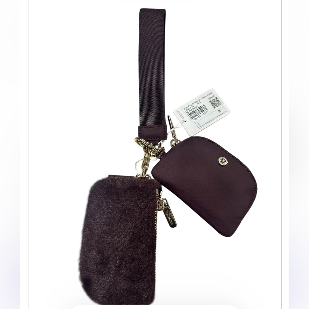 Lululemon Athletica Dual Pouch Wristlet Plush Fleece Black Plum/Gold NWT - Picture 2 of 5